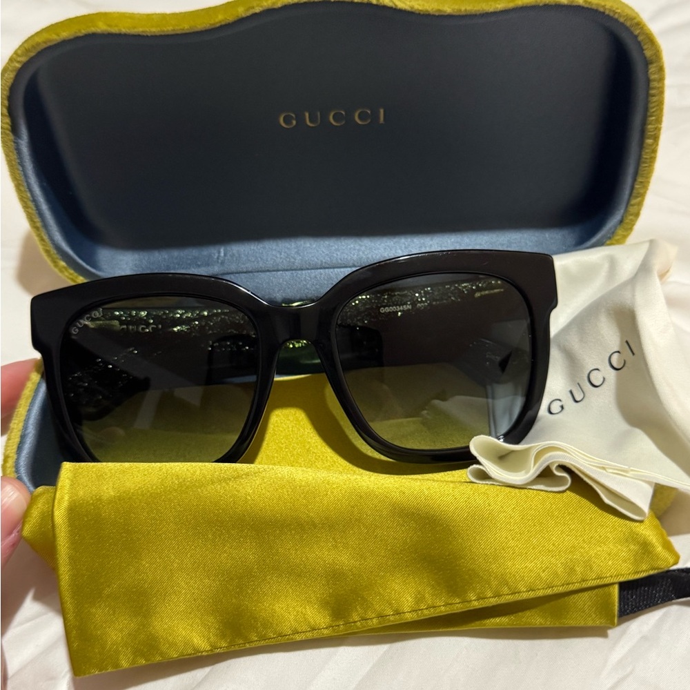 Gucci Black Sunglasses with Green and Red accents